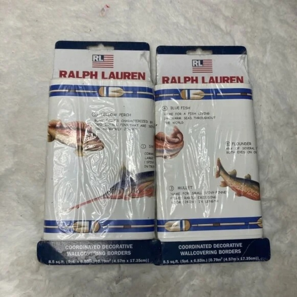 2 RALPH LAUREN Clear Creek Burlap FISHING Coordinated Decorative Border 15 Yards